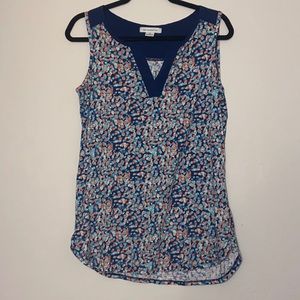 EUC Liz Claiborne Blue Orange Watercolor Tank Top Dots Spots Size Small